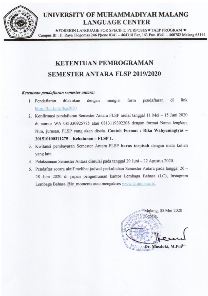 Pengumuman Semester Sela Flsp 2019 2020 Pengumuman